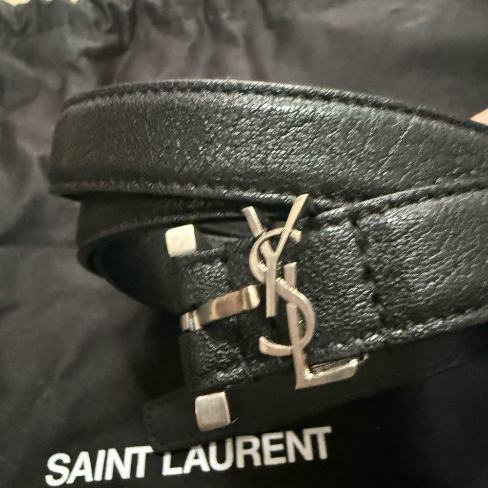 Saint Laurent Black Leather Belt with Silver Logo 95cm